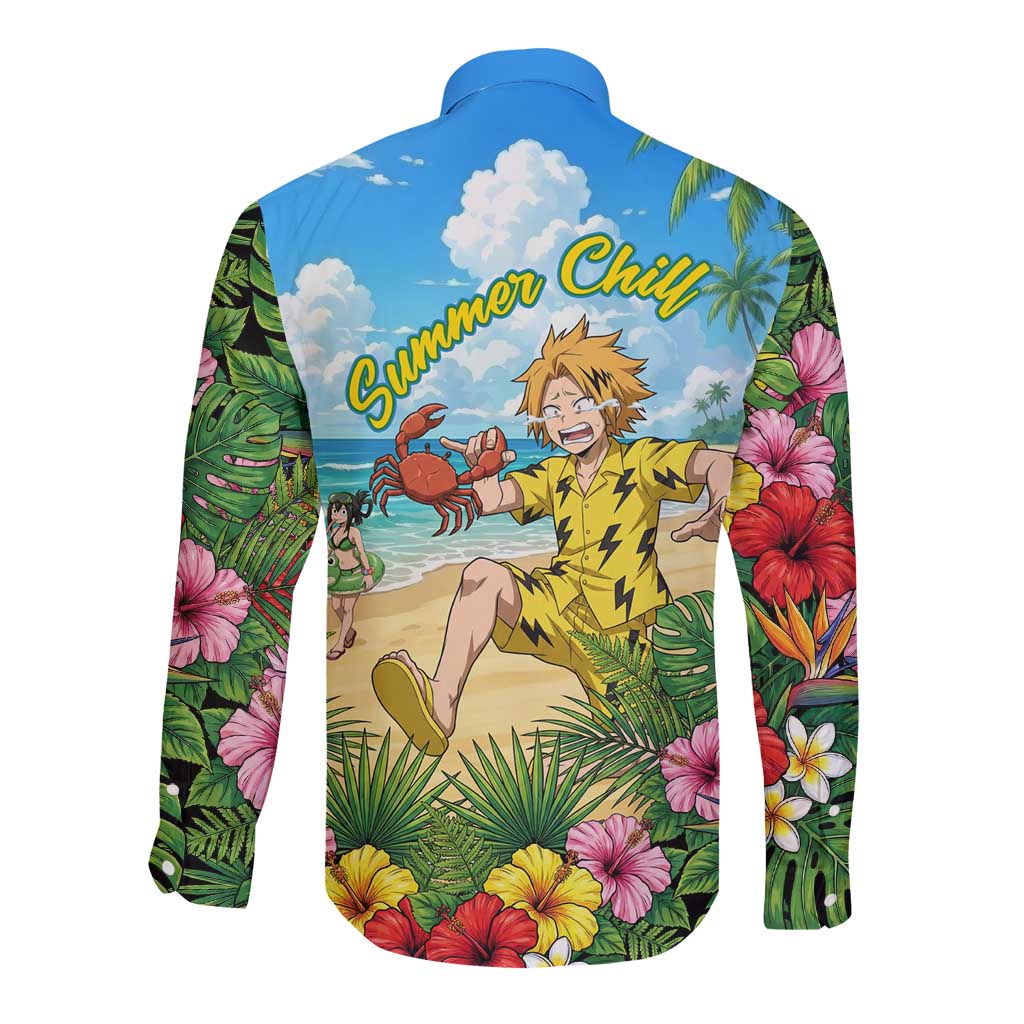 Denki Kaminari Summer Chill Long Sleeve Button Shirt Tropical Anime Comedy Scene