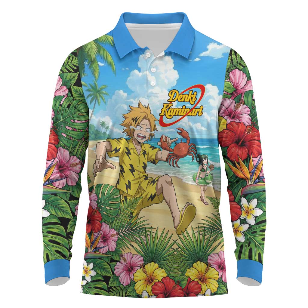 Denki Kaminari Summer Chill Long Sleeve Polo Shirt Tropical Anime Comedy Scene