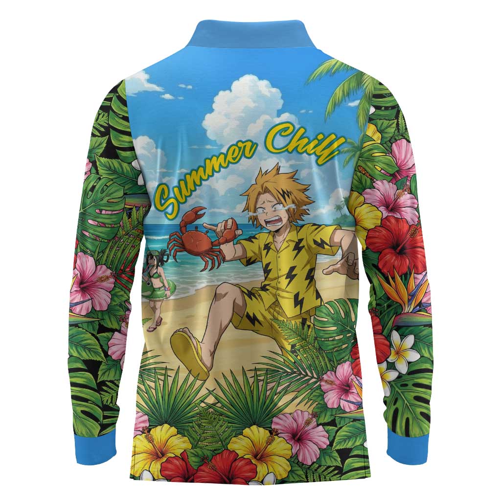 Denki Kaminari Summer Chill Long Sleeve Polo Shirt Tropical Anime Comedy Scene