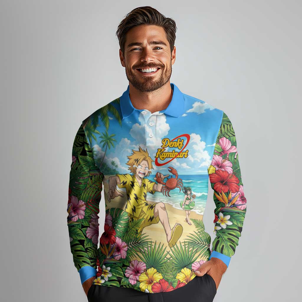 Denki Kaminari Summer Chill Long Sleeve Polo Shirt Tropical Anime Comedy Scene