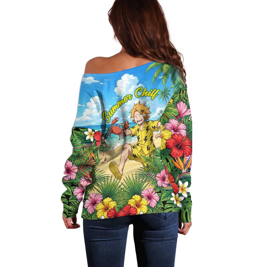 Denki Kaminari Summer Chill Off Shoulder Sweater Tropical Anime Comedy Scene