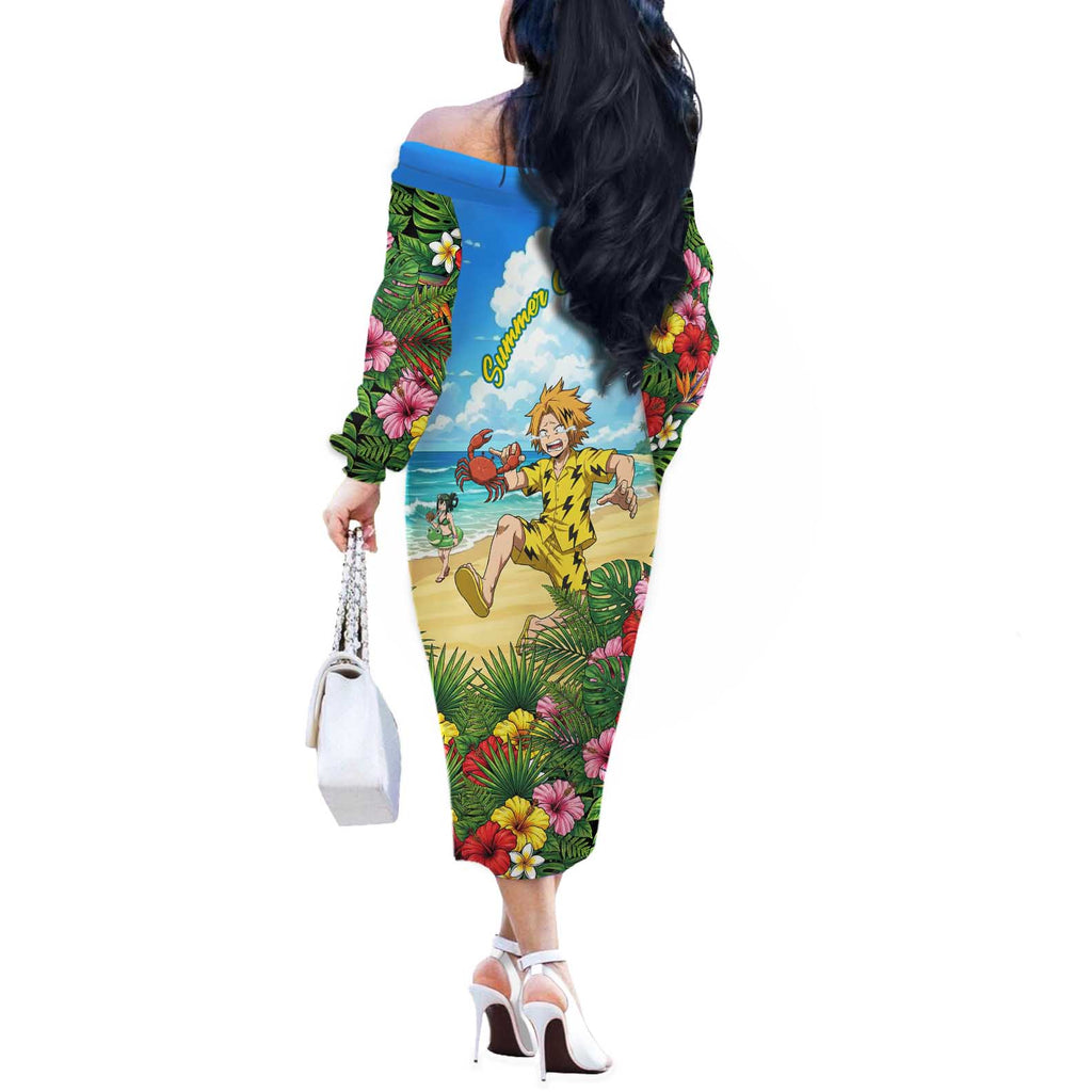 Denki Kaminari Summer Chill Off The Shoulder Long Sleeve Dress Tropical Anime Comedy Scene