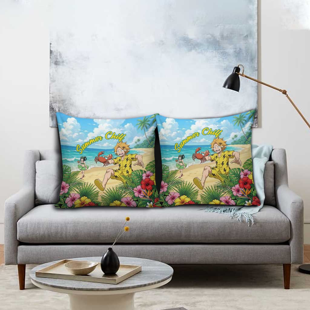 Denki Kaminari Summer Chill Pillow Cover Tropical Anime Comedy Scene