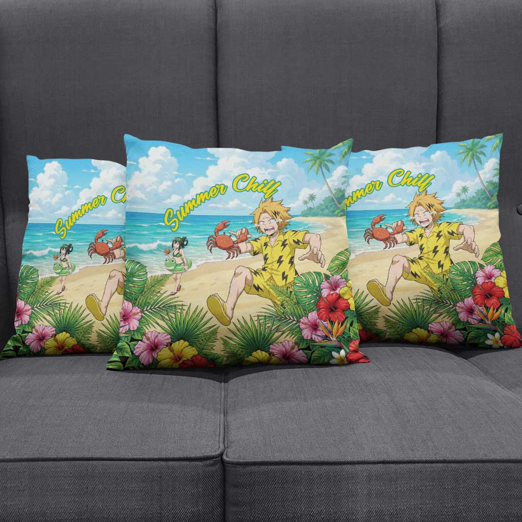 Denki Kaminari Summer Chill Pillow Cover Tropical Anime Comedy Scene