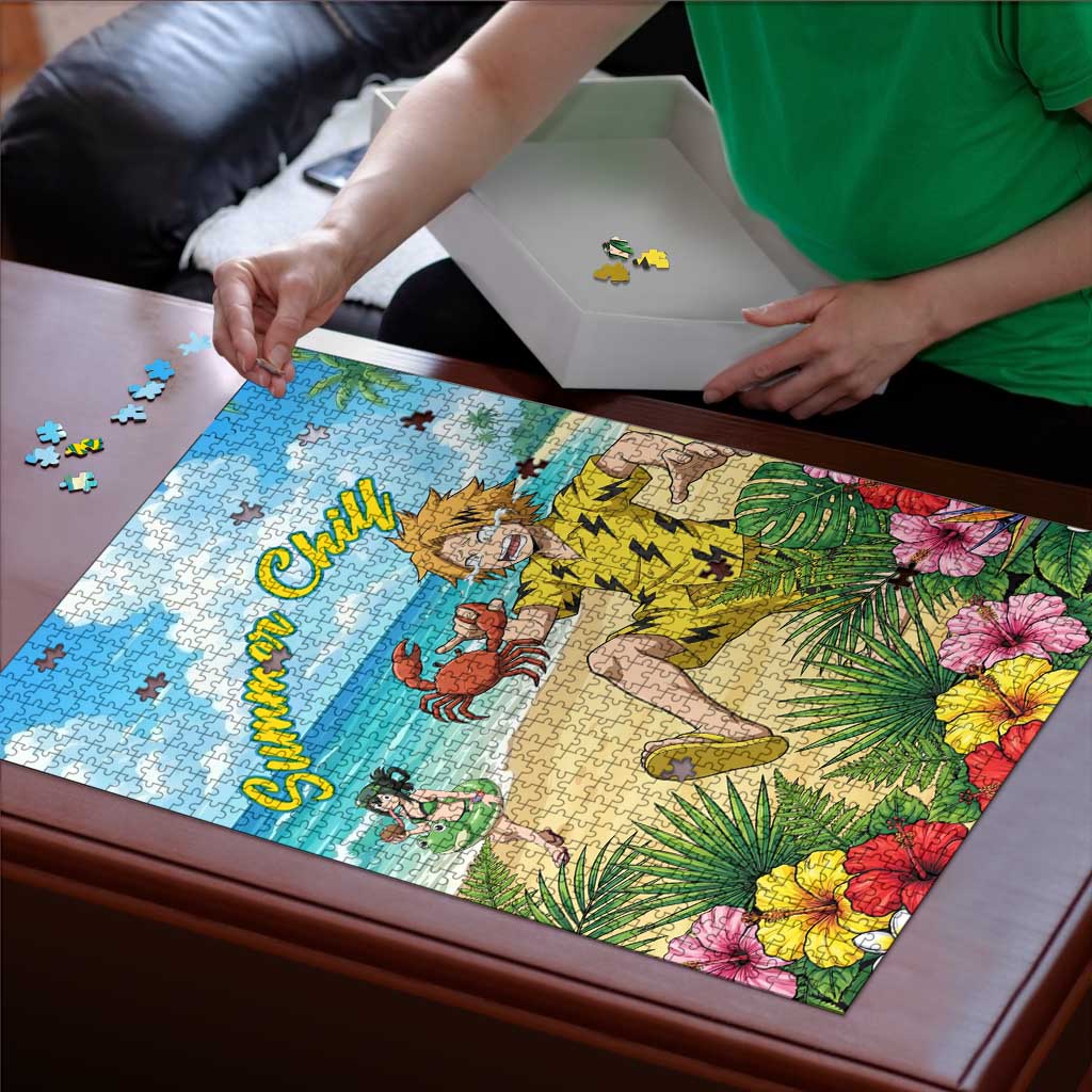 Denki Kaminari Summer Chill Puzzle Tropical Anime Comedy Scene