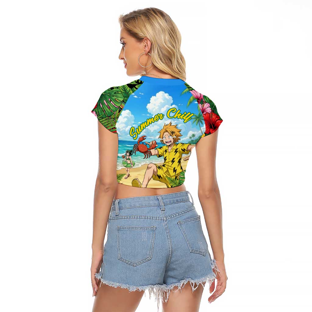 Denki Kaminari Summer Chill Raglan Cropped T Shirt Tropical Anime Comedy Scene
