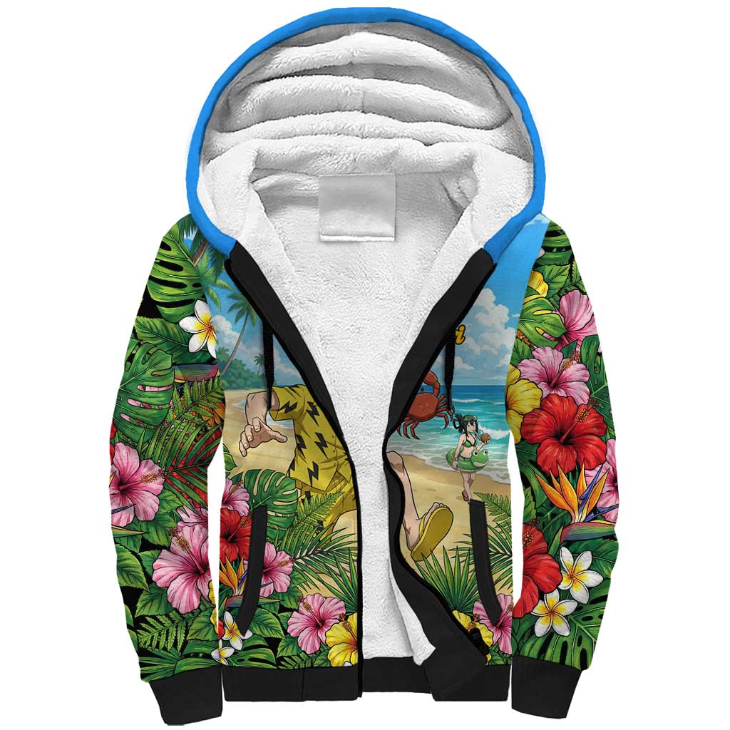 Denki Kaminari Summer Chill Sherpa Hoodie Tropical Anime Comedy Scene