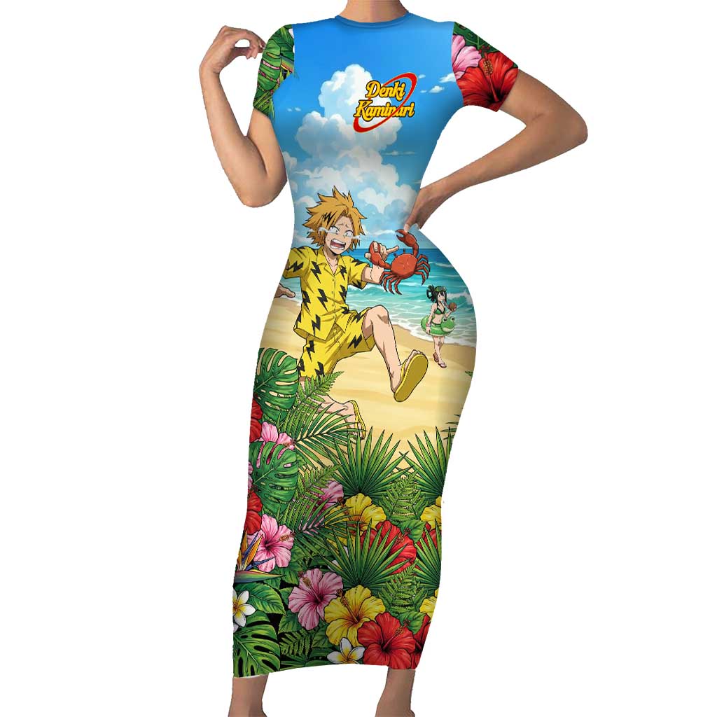 Denki Kaminari Summer Chill Short Sleeve Bodycon Dress Tropical Anime Comedy Scene