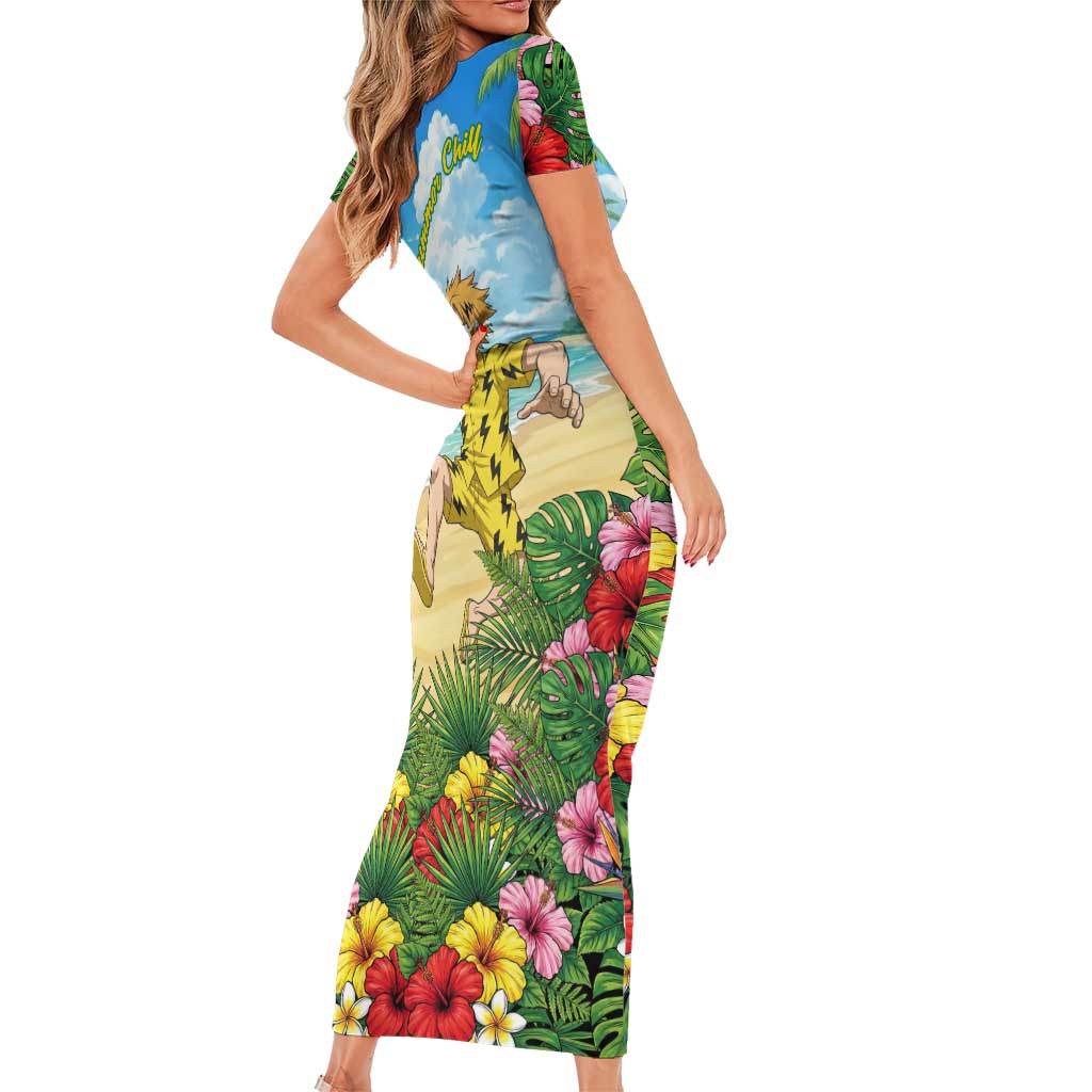 Denki Kaminari Summer Chill Short Sleeve Bodycon Dress Tropical Anime Comedy Scene