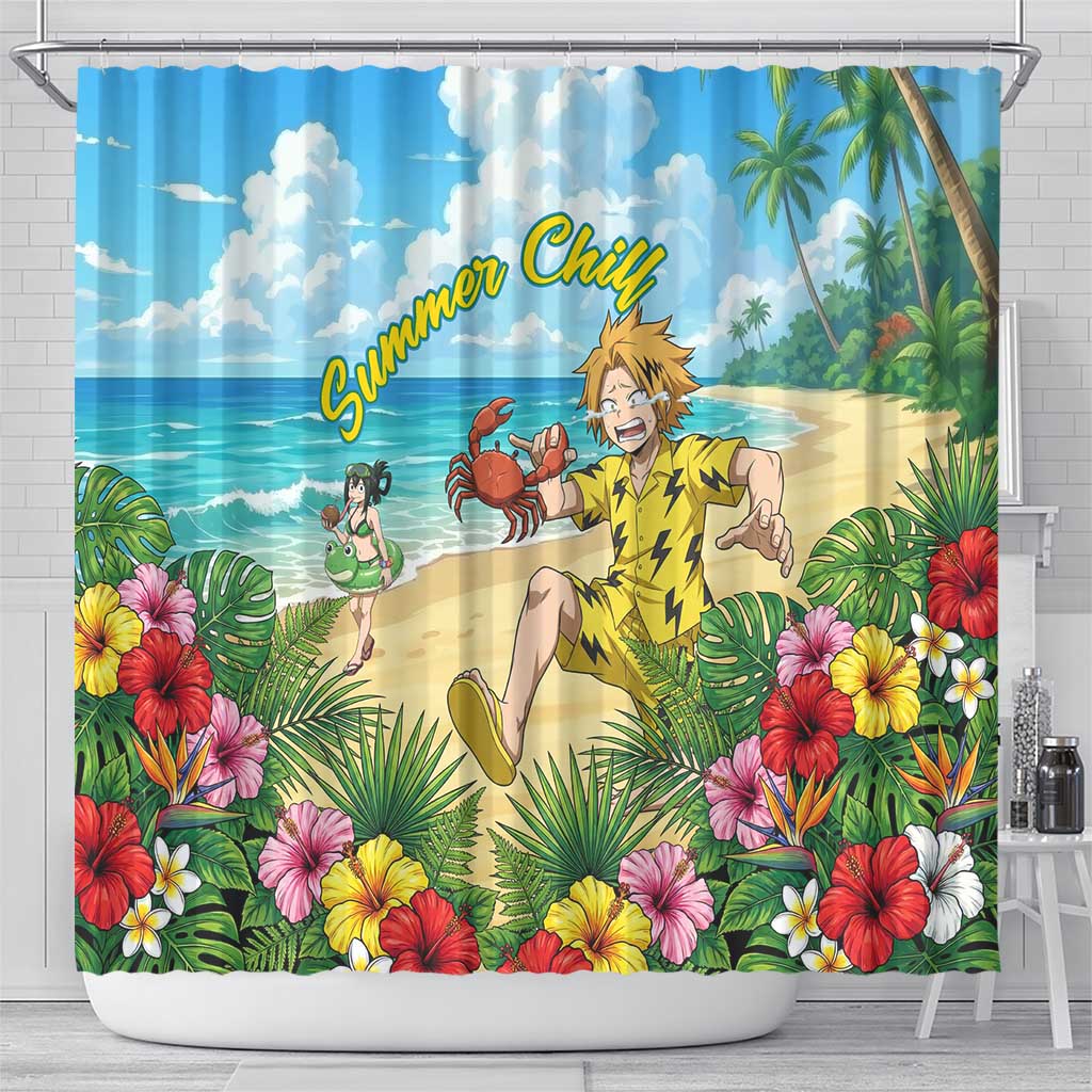 Denki Kaminari Summer Chill Shower Curtain Tropical Anime Comedy Scene