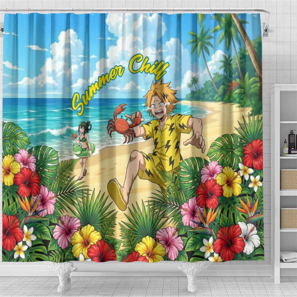 Denki Kaminari Summer Chill Shower Curtain Tropical Anime Comedy Scene