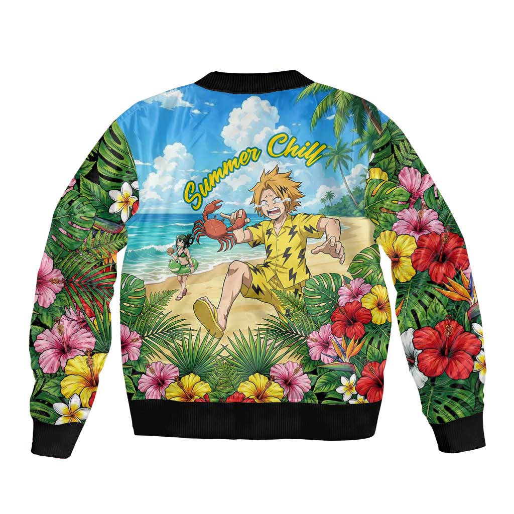 Denki Kaminari Summer Chill Sleeve Zip Bomber Jacket Tropical Anime Comedy Scene