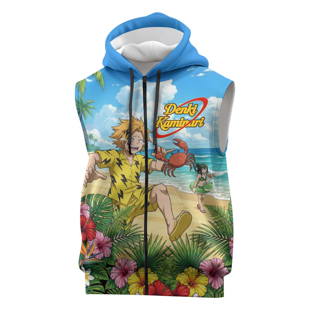 Denki Kaminari Summer Chill Sleeveless Zip Hoodie Tropical Anime Comedy Scene