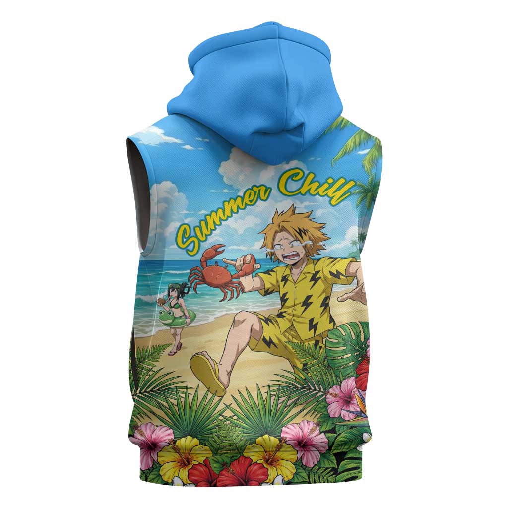 Denki Kaminari Summer Chill Sleeveless Zip Hoodie Tropical Anime Comedy Scene