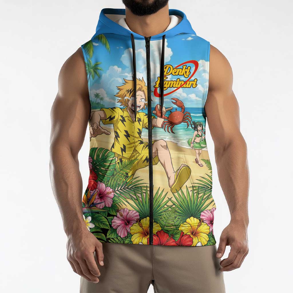 Denki Kaminari Summer Chill Sleeveless Zip Hoodie Tropical Anime Comedy Scene