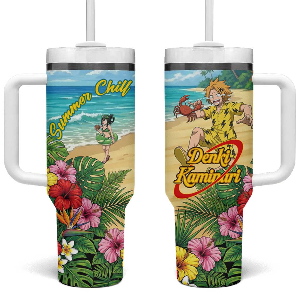 Denki Kaminari Summer Chill Tumbler With Handle Tropical Anime Comedy Scene