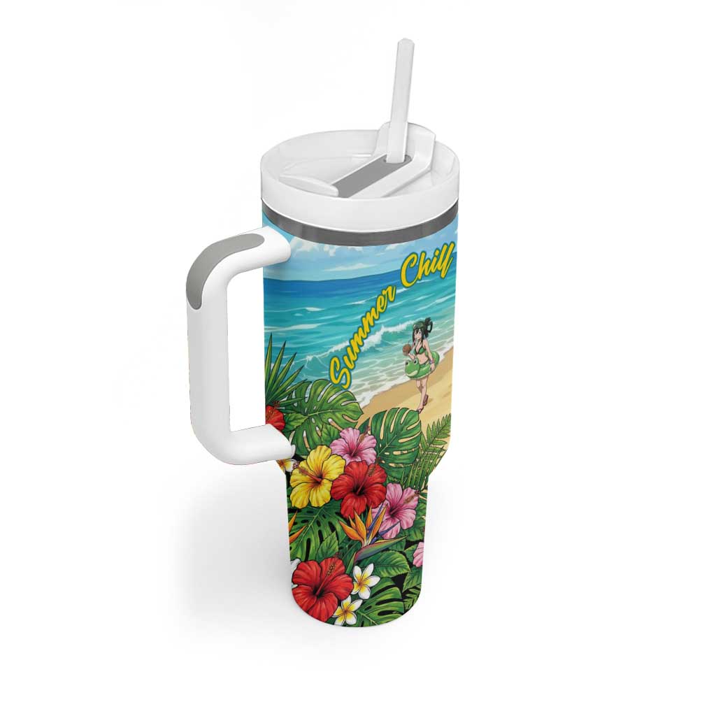 Denki Kaminari Summer Chill Tumbler With Handle Tropical Anime Comedy Scene