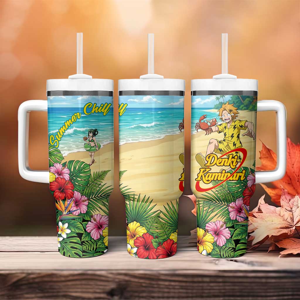Denki Kaminari Summer Chill Tumbler With Handle Tropical Anime Comedy Scene