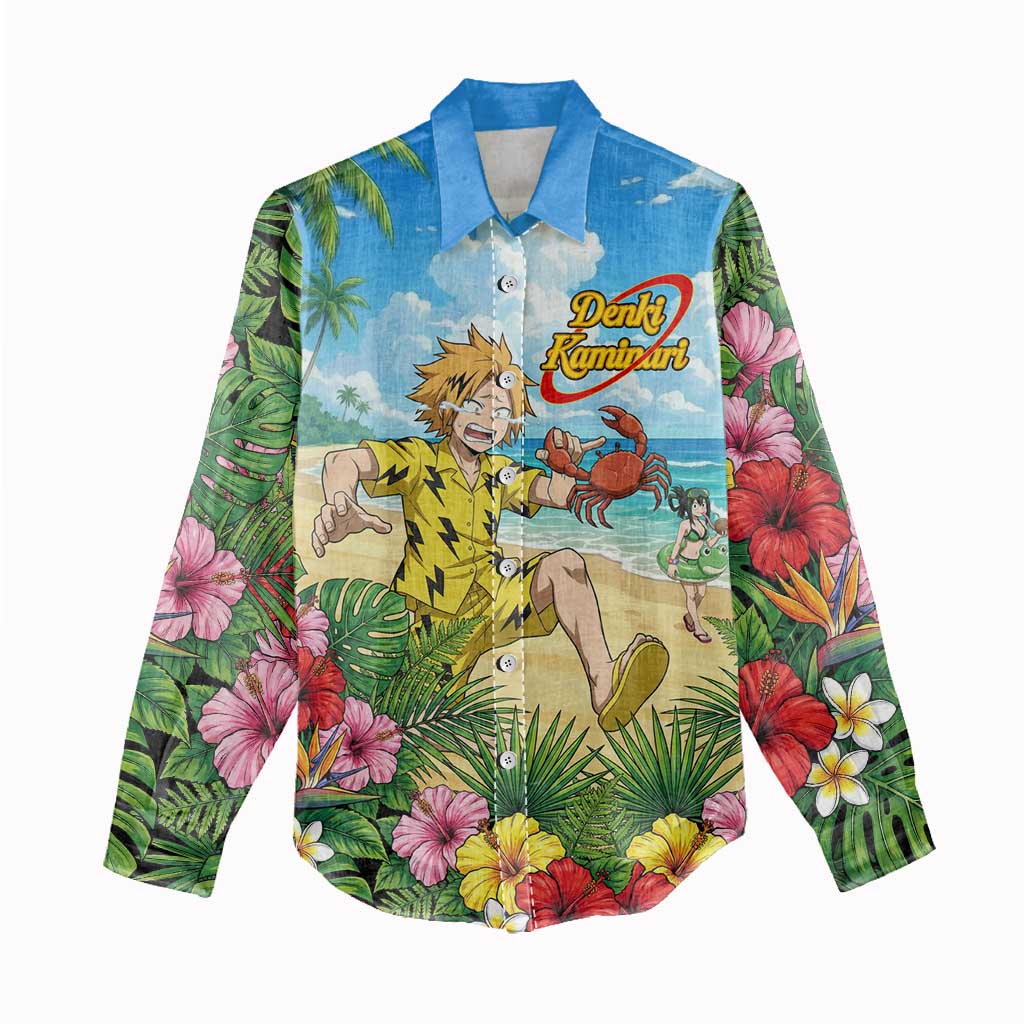 Denki Kaminari Summer Chill Women Casual Shirt Tropical Anime Comedy Scene