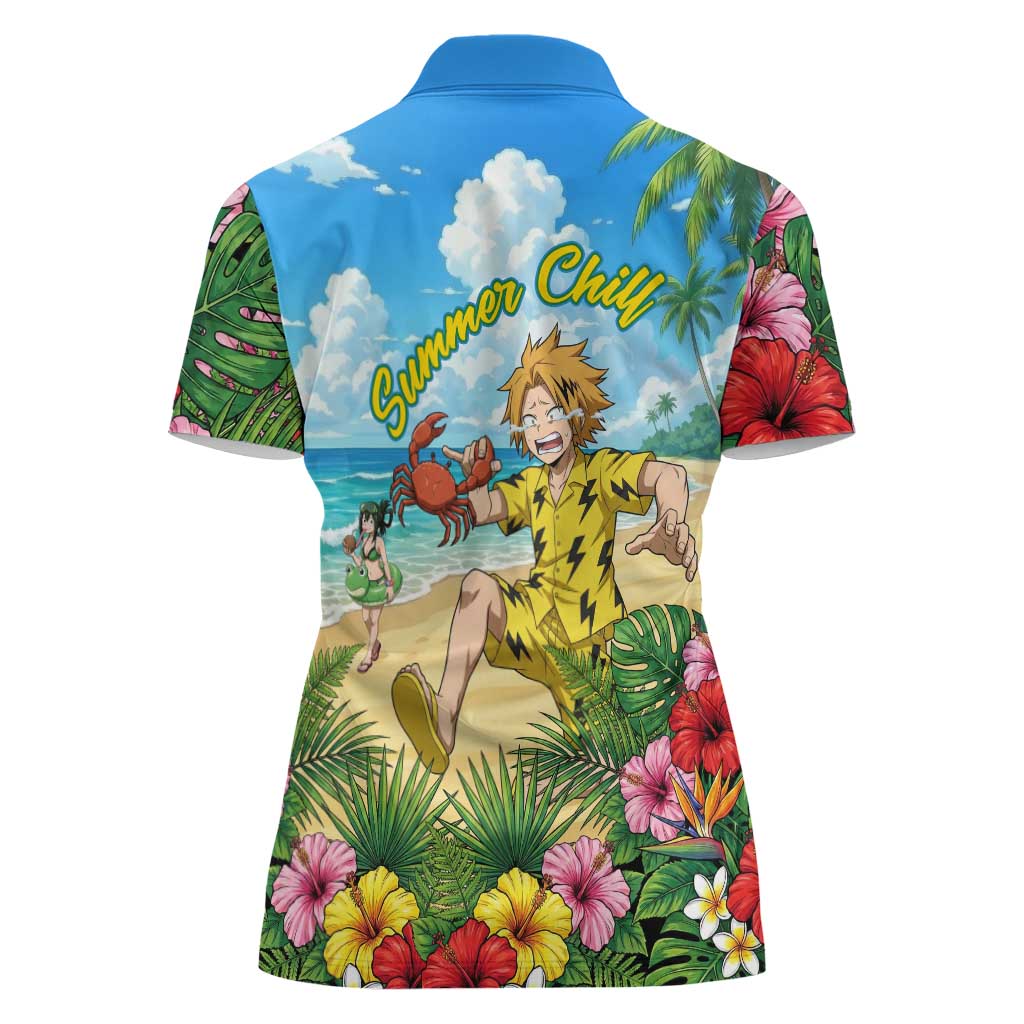 Denki Kaminari Summer Chill Women Polo Shirt Tropical Anime Comedy Scene