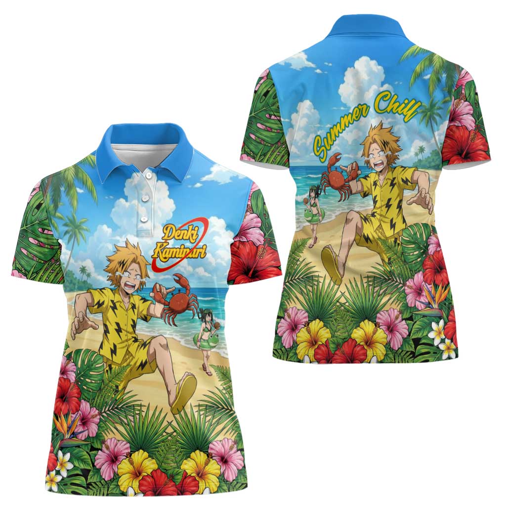 Denki Kaminari Summer Chill Women Polo Shirt Tropical Anime Comedy Scene