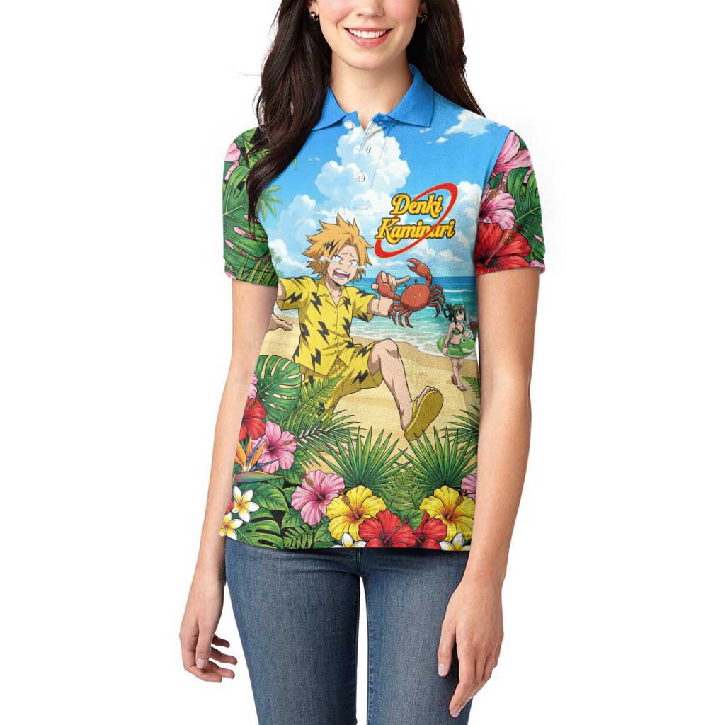 Denki Kaminari Summer Chill Women Polo Shirt Tropical Anime Comedy Scene