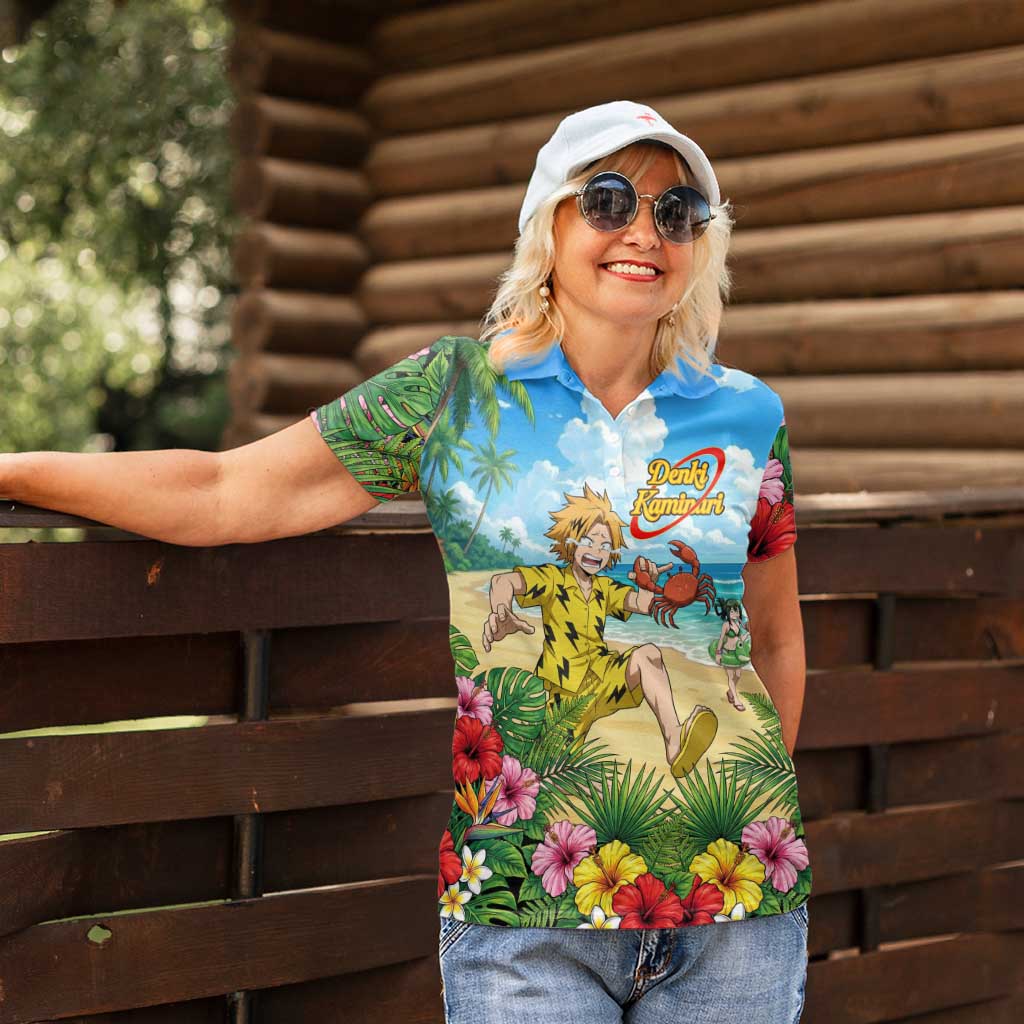 Denki Kaminari Summer Chill Women Polo Shirt Tropical Anime Comedy Scene