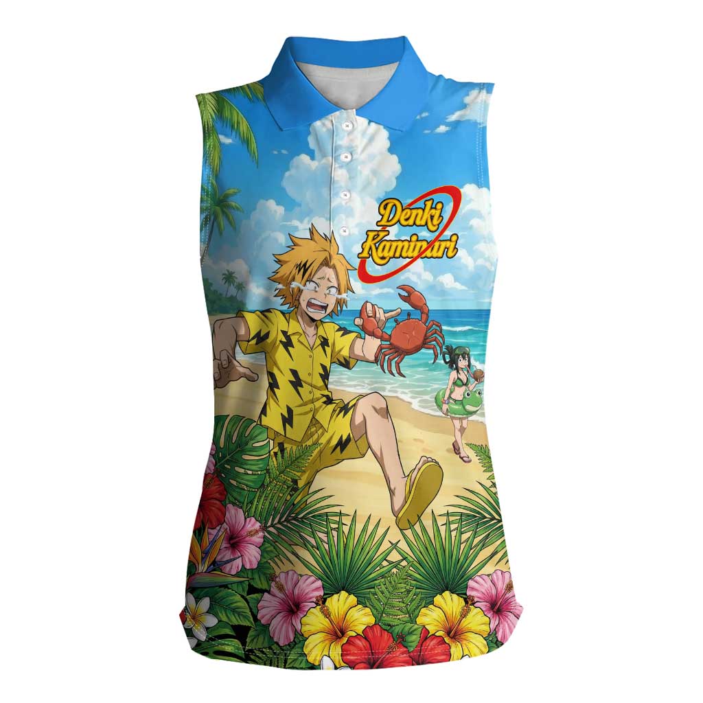Denki Kaminari Summer Chill Women Sleeveless Polo Shirt Tropical Anime Comedy Scene
