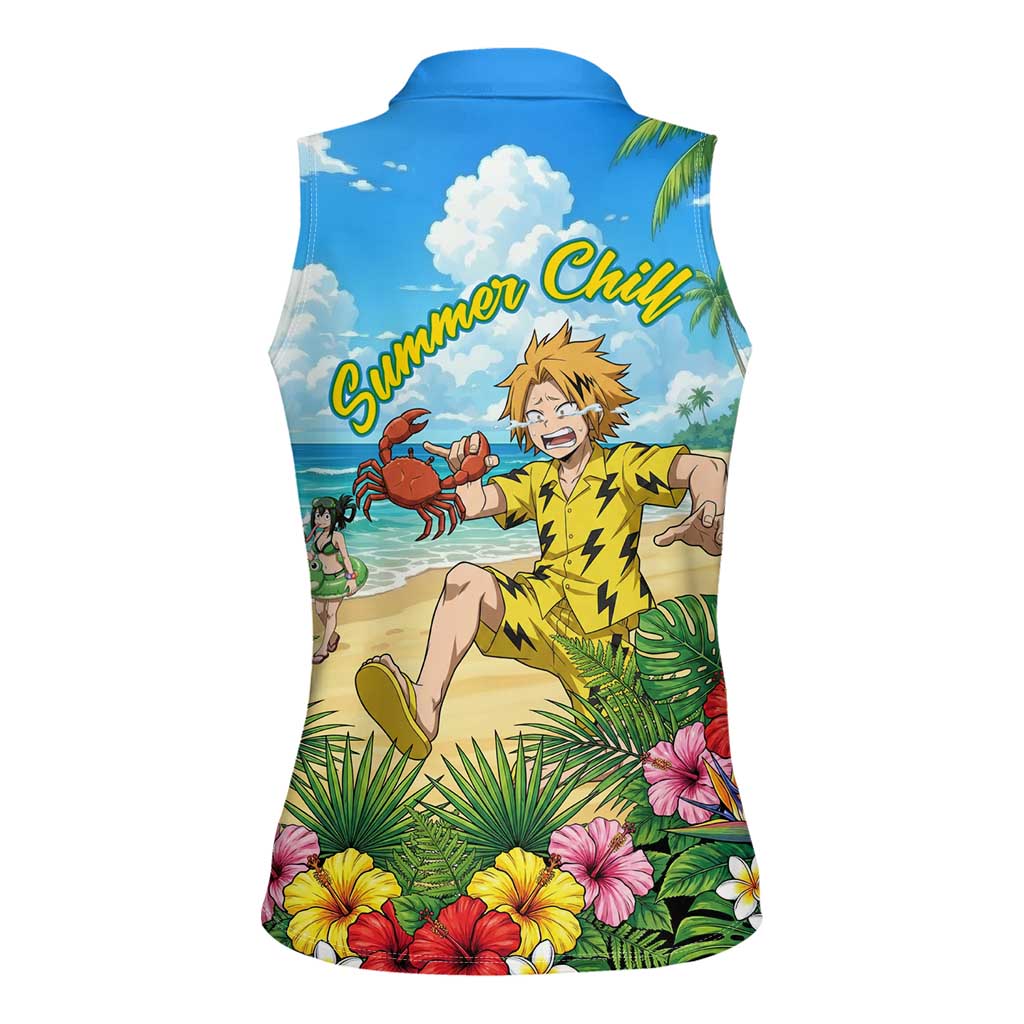 Denki Kaminari Summer Chill Women Sleeveless Polo Shirt Tropical Anime Comedy Scene