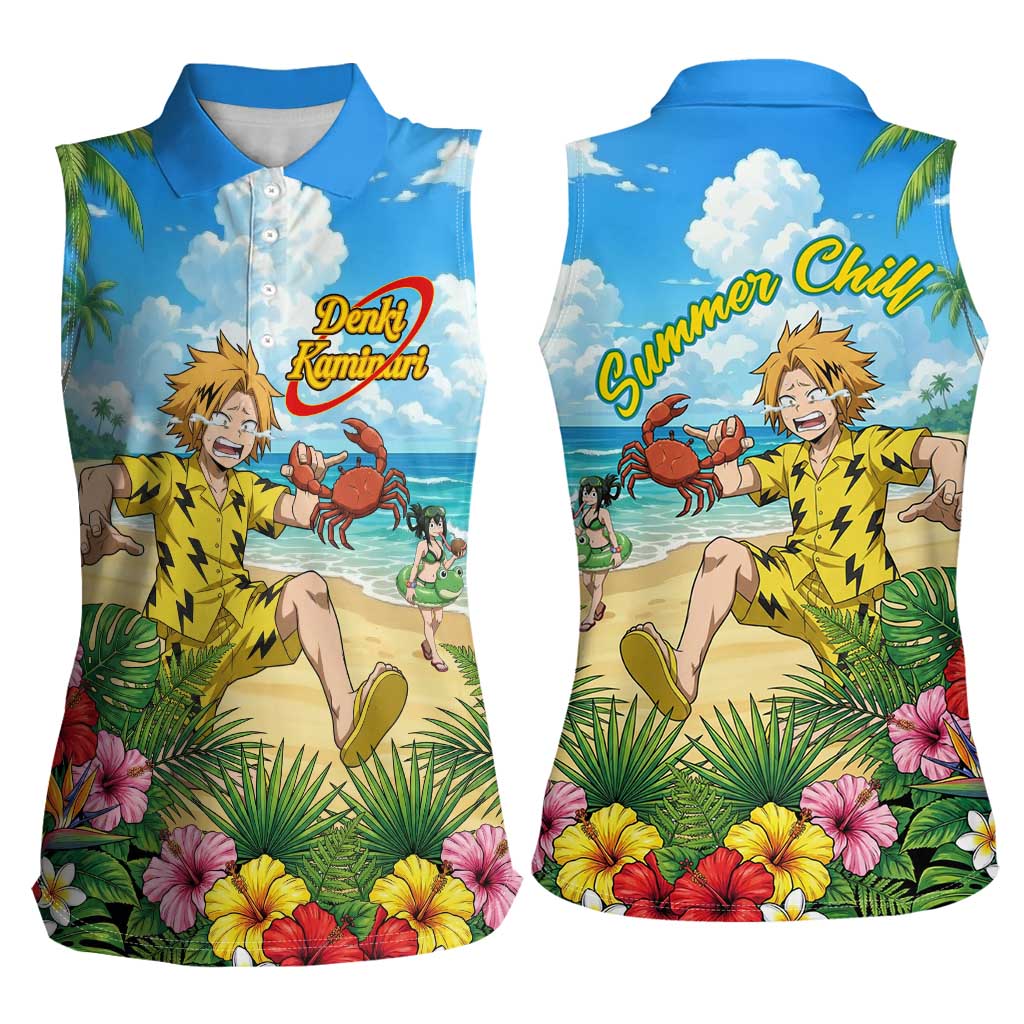 Denki Kaminari Summer Chill Women Sleeveless Polo Shirt Tropical Anime Comedy Scene