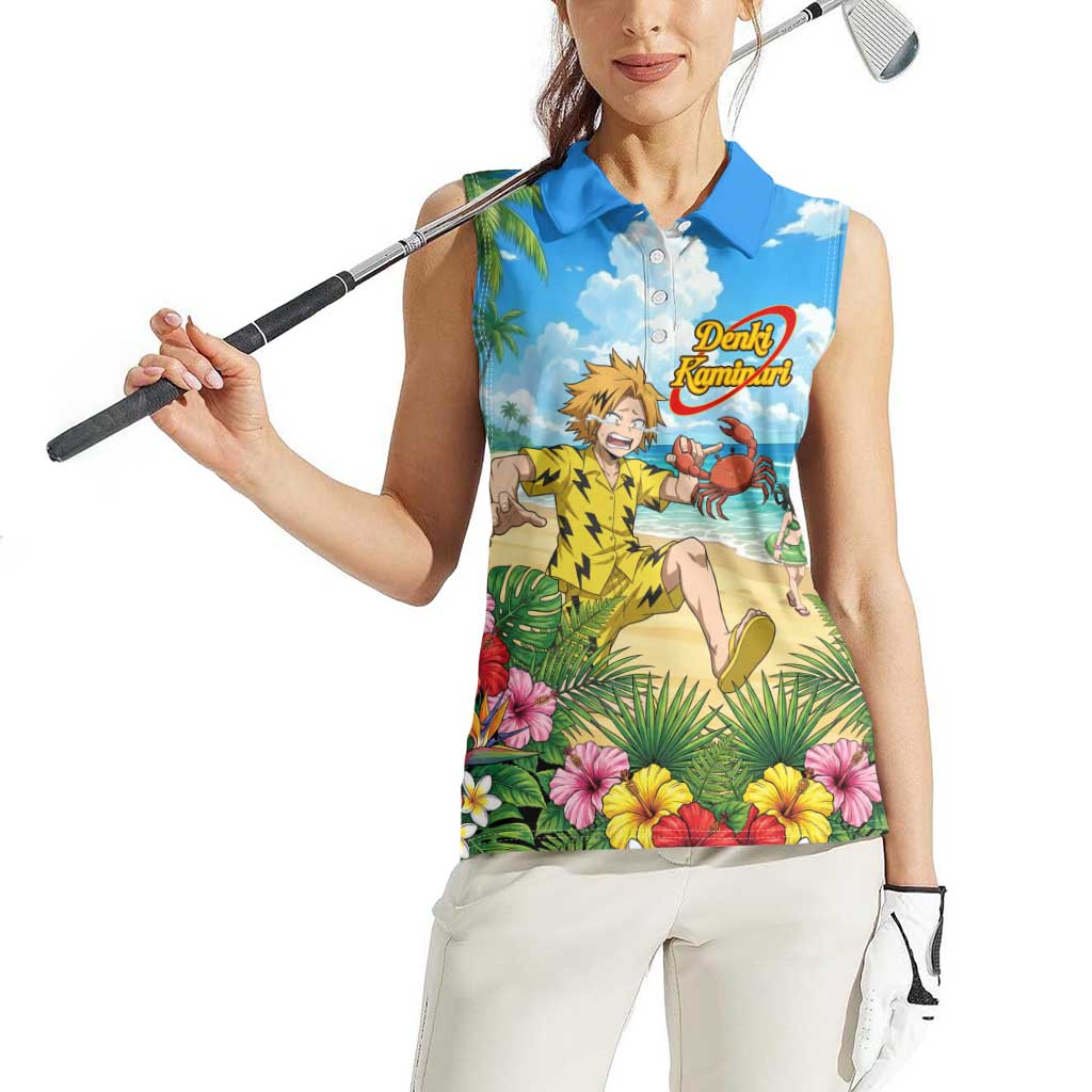 Denki Kaminari Summer Chill Women Sleeveless Polo Shirt Tropical Anime Comedy Scene