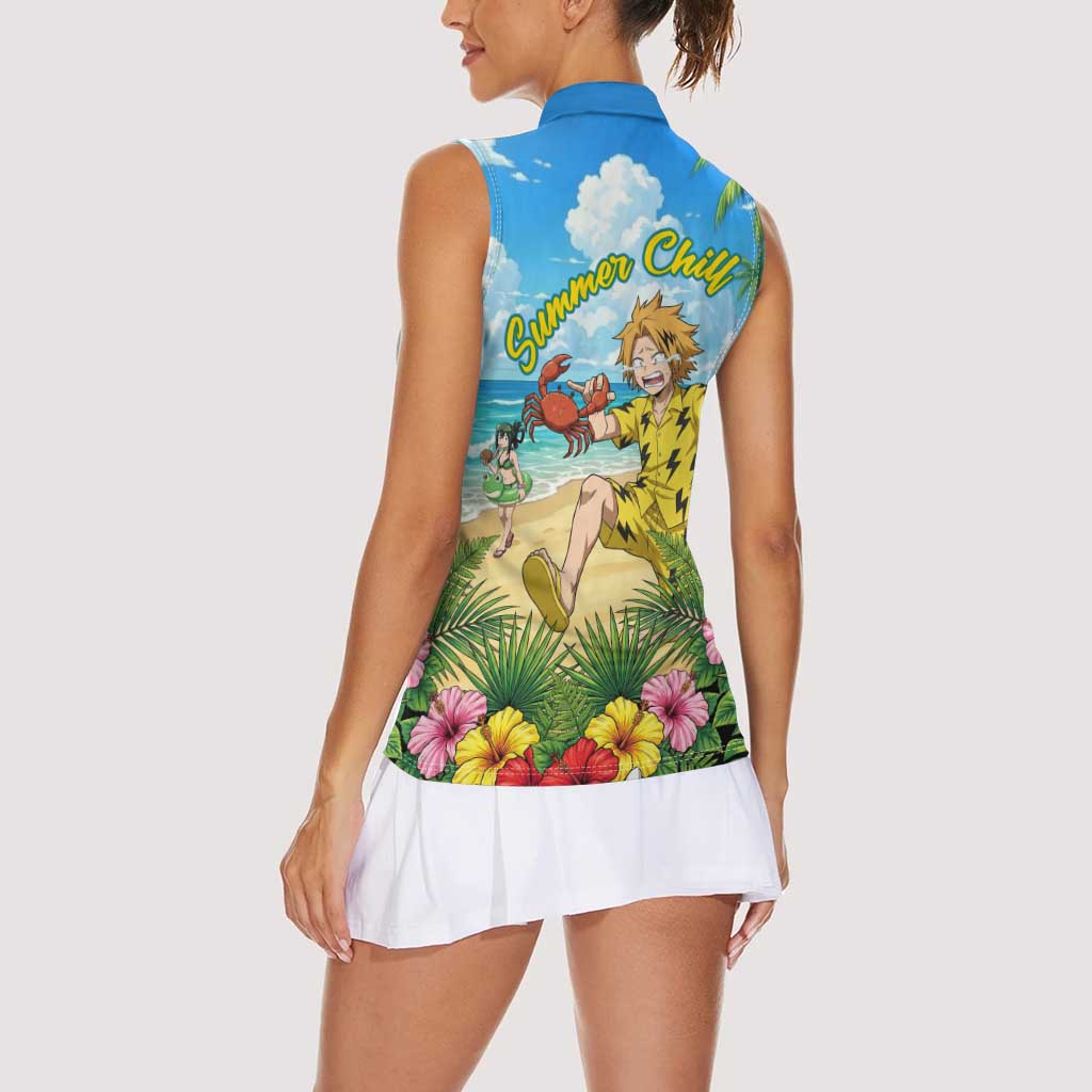 Denki Kaminari Summer Chill Women Sleeveless Polo Shirt Tropical Anime Comedy Scene