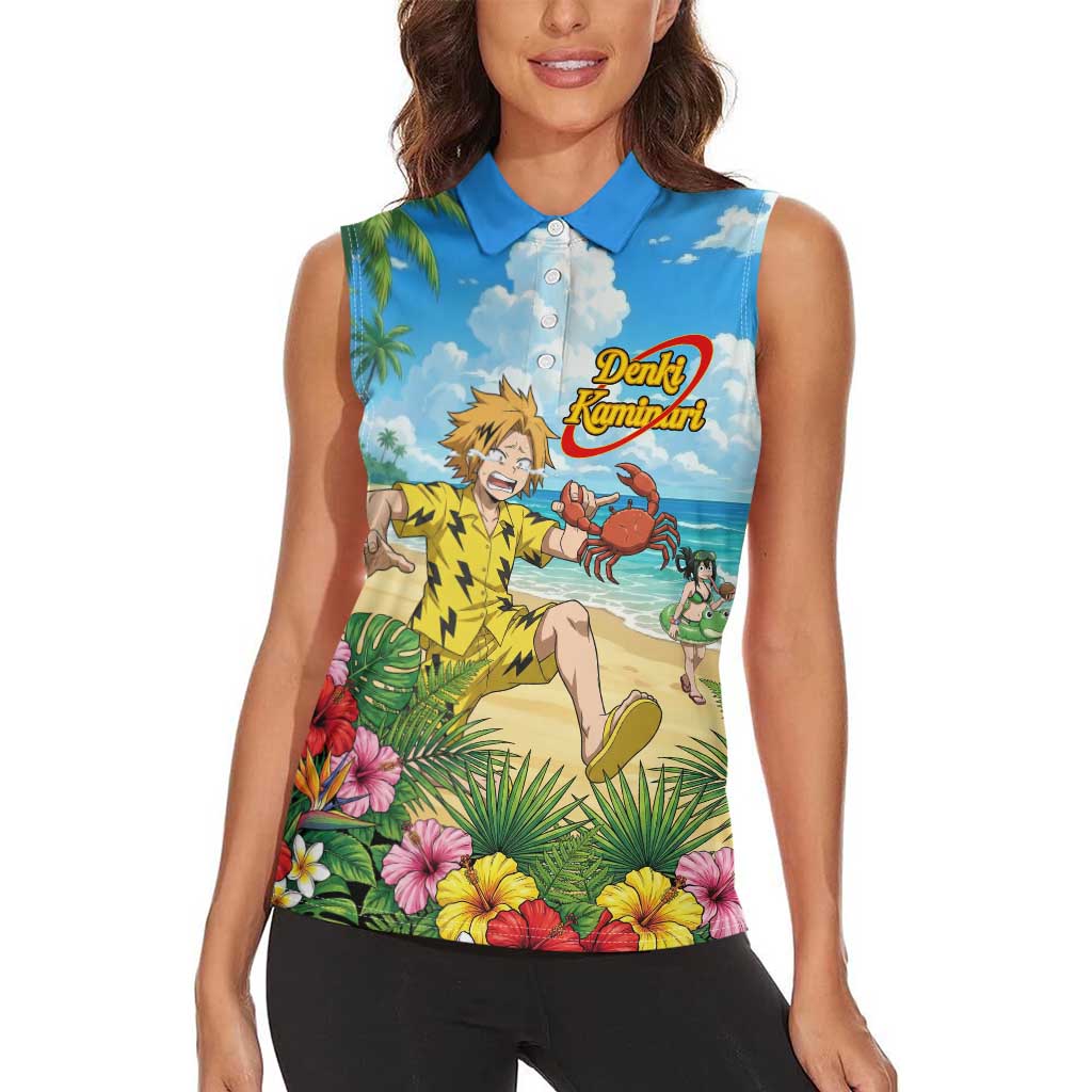 Denki Kaminari Summer Chill Women Sleeveless Polo Shirt Tropical Anime Comedy Scene