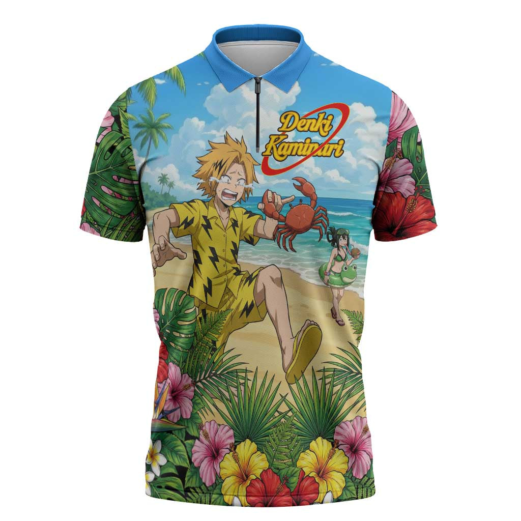 Denki Kaminari Summer Chill Zipper Polo Shirt Tropical Anime Comedy Scene