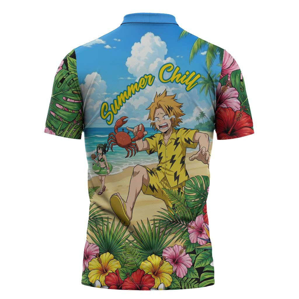 Denki Kaminari Summer Chill Zipper Polo Shirt Tropical Anime Comedy Scene