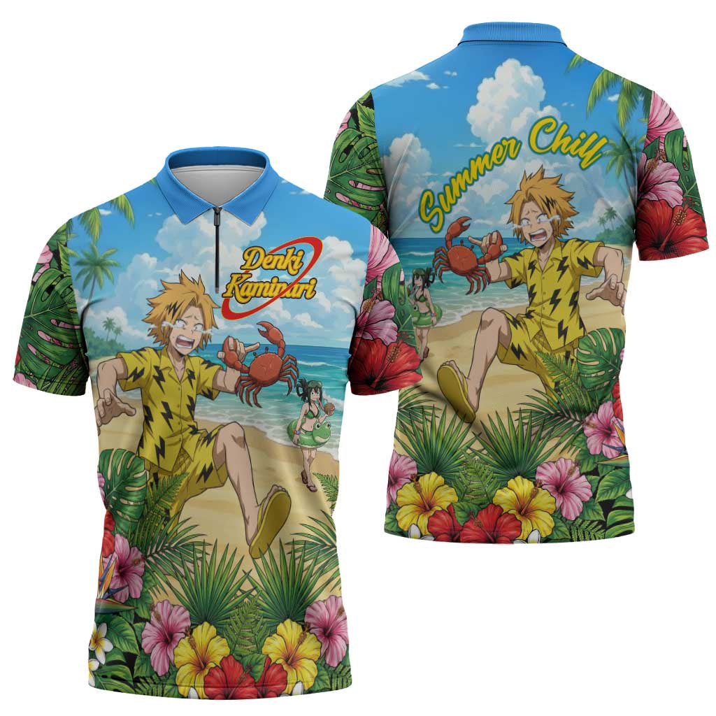 Denki Kaminari Summer Chill Zipper Polo Shirt Tropical Anime Comedy Scene