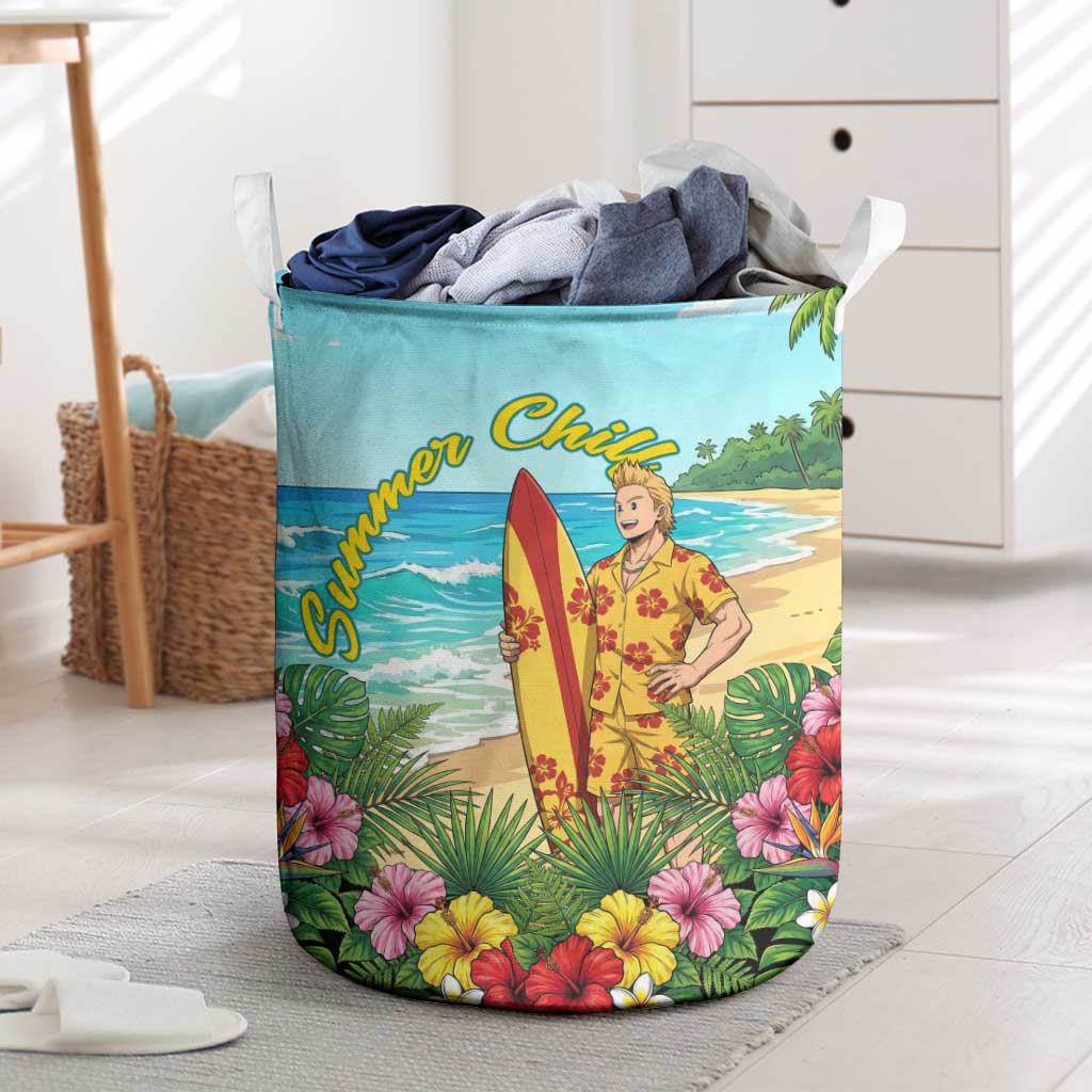 Mirio Togata Summer Chill Laundry Basket Tropical Anime Surf Scene