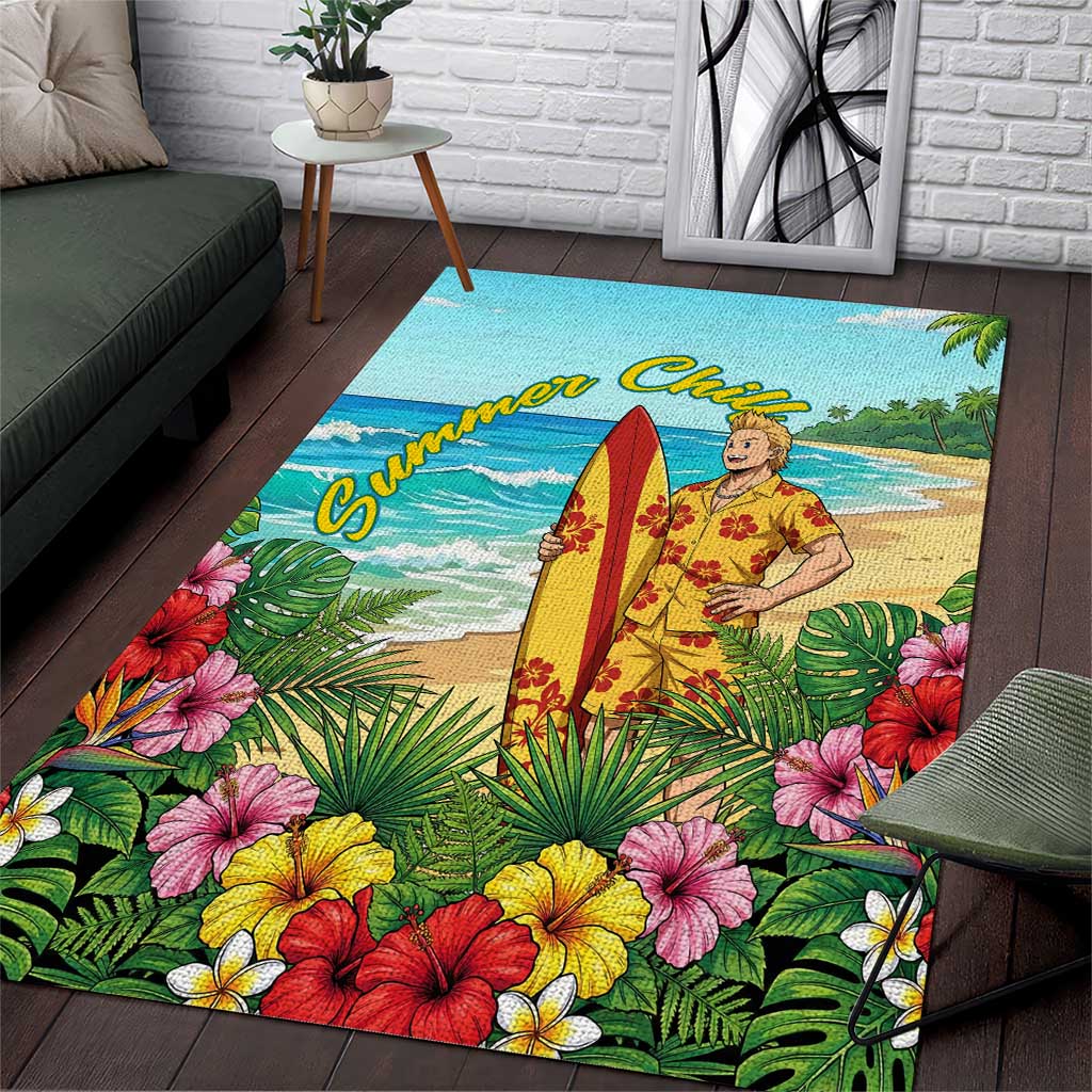Mirio Togata Summer Chill Area Rug Tropical Anime Surf Scene