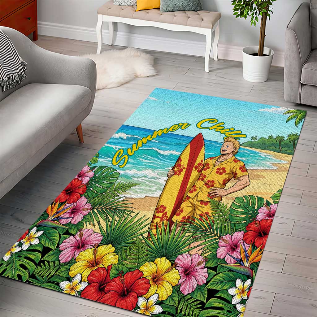 Mirio Togata Summer Chill Area Rug Tropical Anime Surf Scene