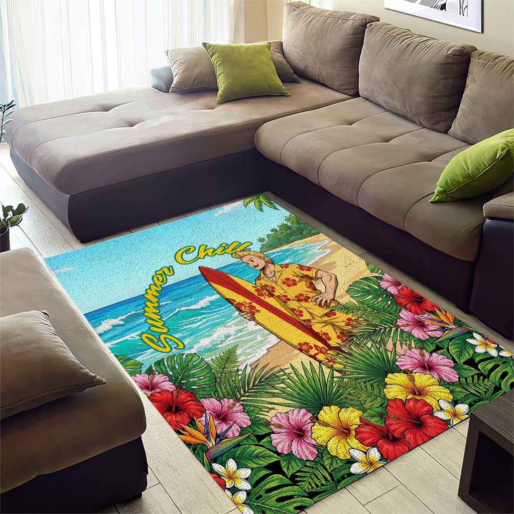 Mirio Togata Summer Chill Area Rug Tropical Anime Surf Scene