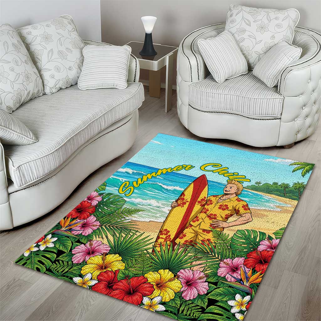 Mirio Togata Summer Chill Area Rug Tropical Anime Surf Scene