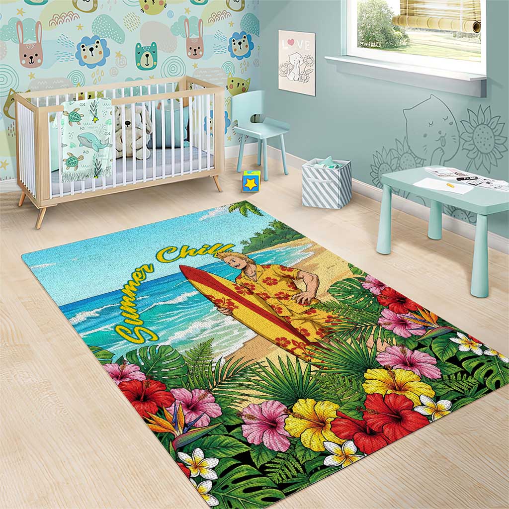Mirio Togata Summer Chill Area Rug Tropical Anime Surf Scene