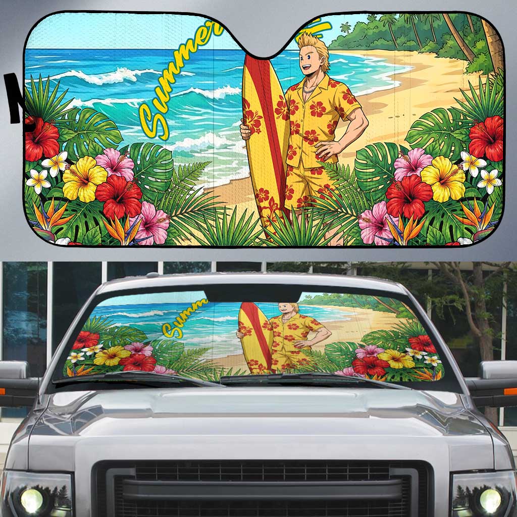 Mirio Togata Summer Chill Auto Sun Shade Tropical Anime Surf Scene