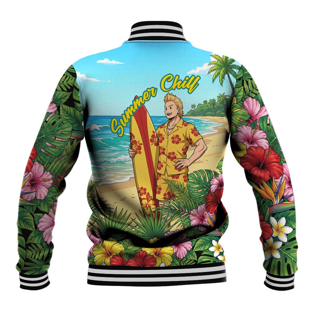 Mirio Togata Summer Chill Baseball Jacket Tropical Anime Surf Scene