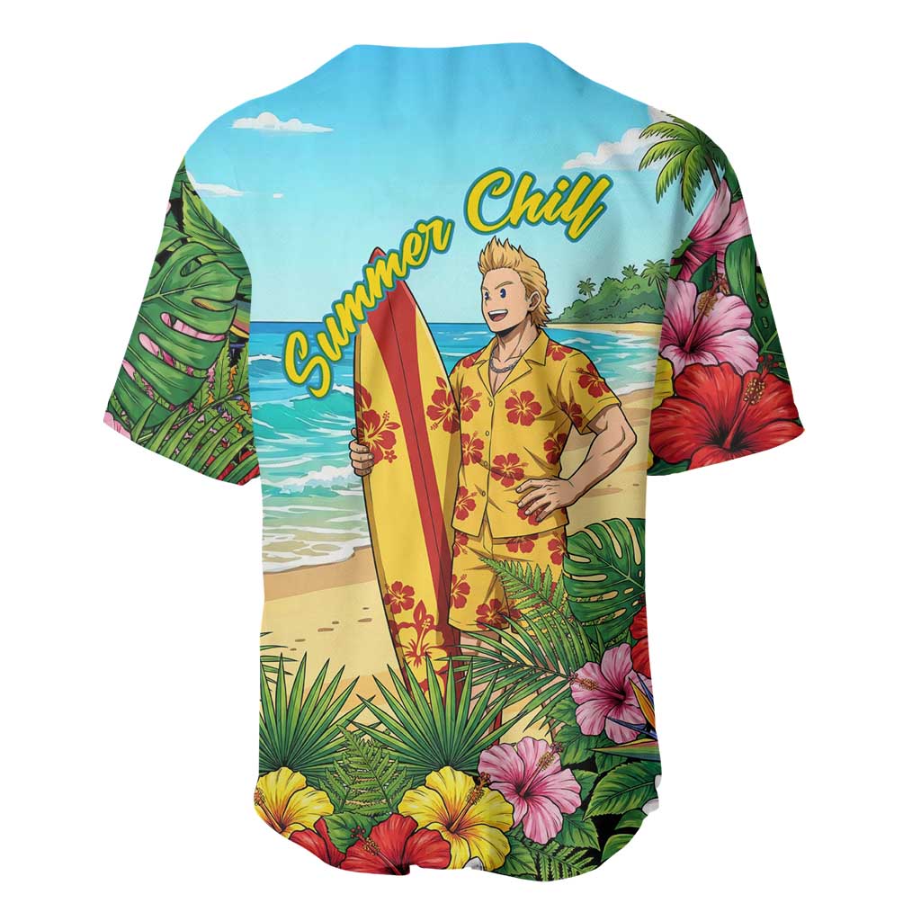 Mirio Togata Summer Chill Baseball Jersey Tropical Anime Surf Scene