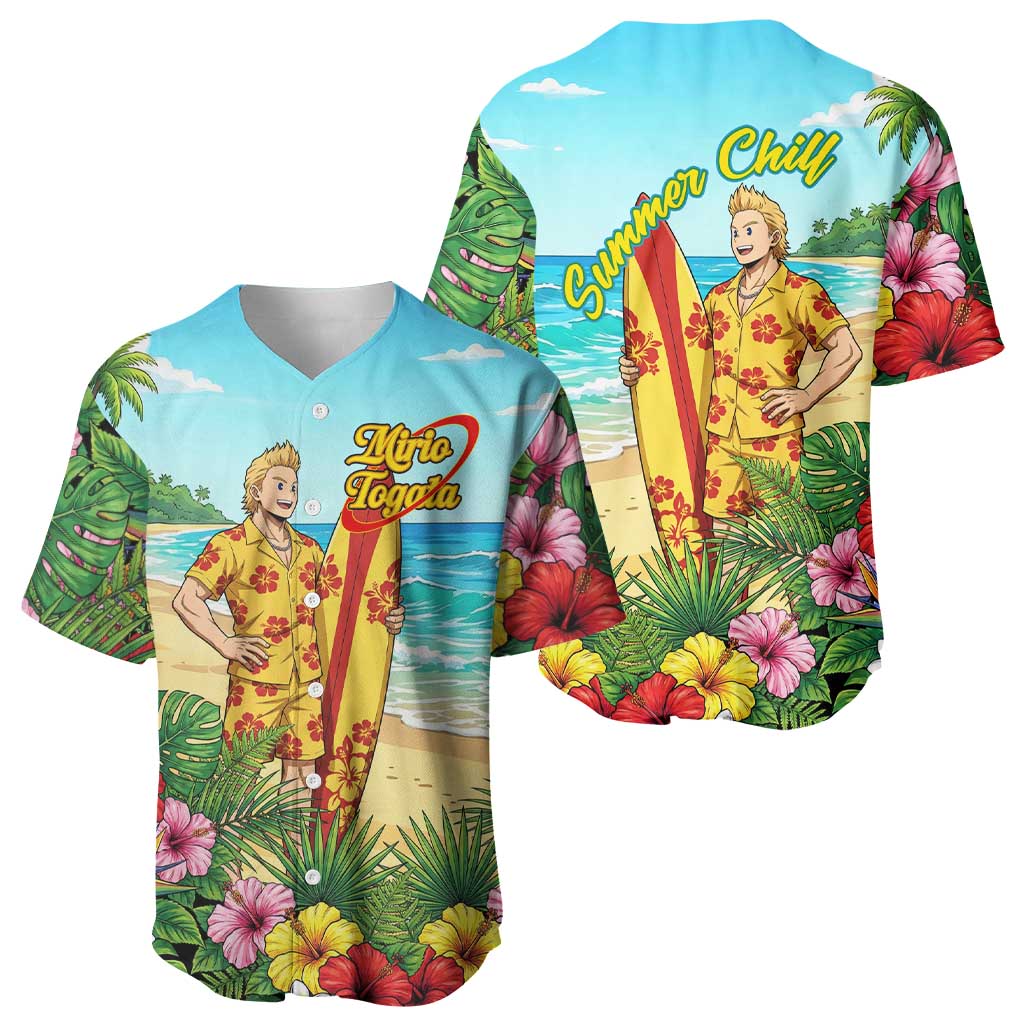 Mirio Togata Summer Chill Baseball Jersey Tropical Anime Surf Scene