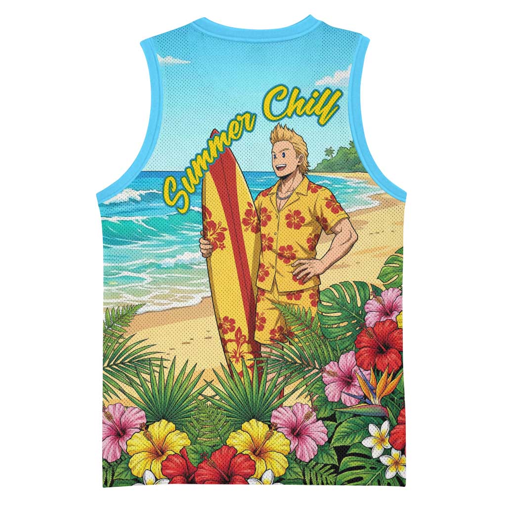 Mirio Togata Summer Chill Basketball Jersey Tropical Anime Surf Scene
