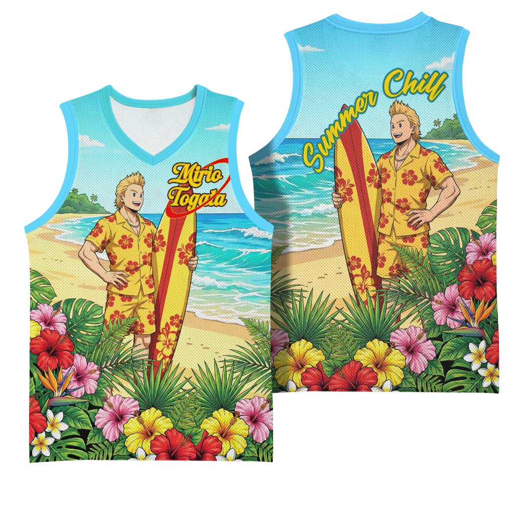Mirio Togata Summer Chill Basketball Jersey Tropical Anime Surf Scene