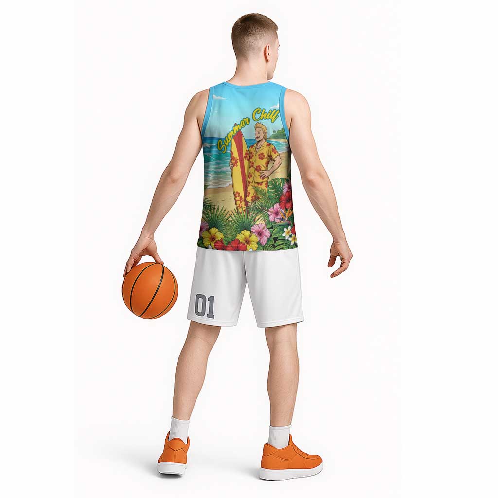 Mirio Togata Summer Chill Basketball Jersey Tropical Anime Surf Scene
