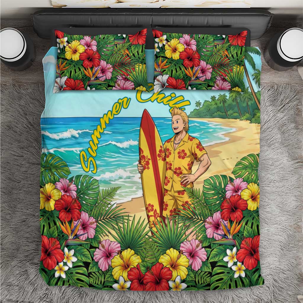 Mirio Togata Summer Chill Bedding Set Tropical Anime Surf Scene